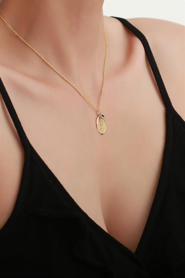 14 Ayar Altın E Harf Oval Kolye