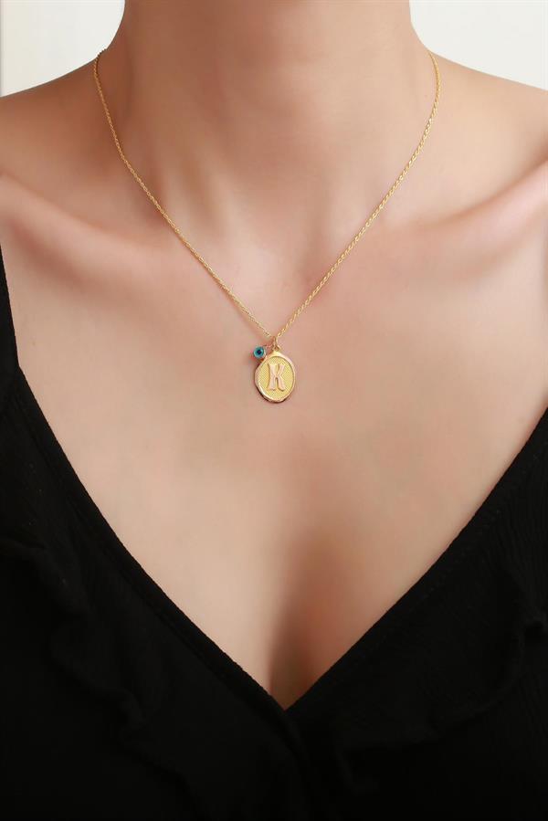 14 Ayar Altın K Harf Oval Kolye