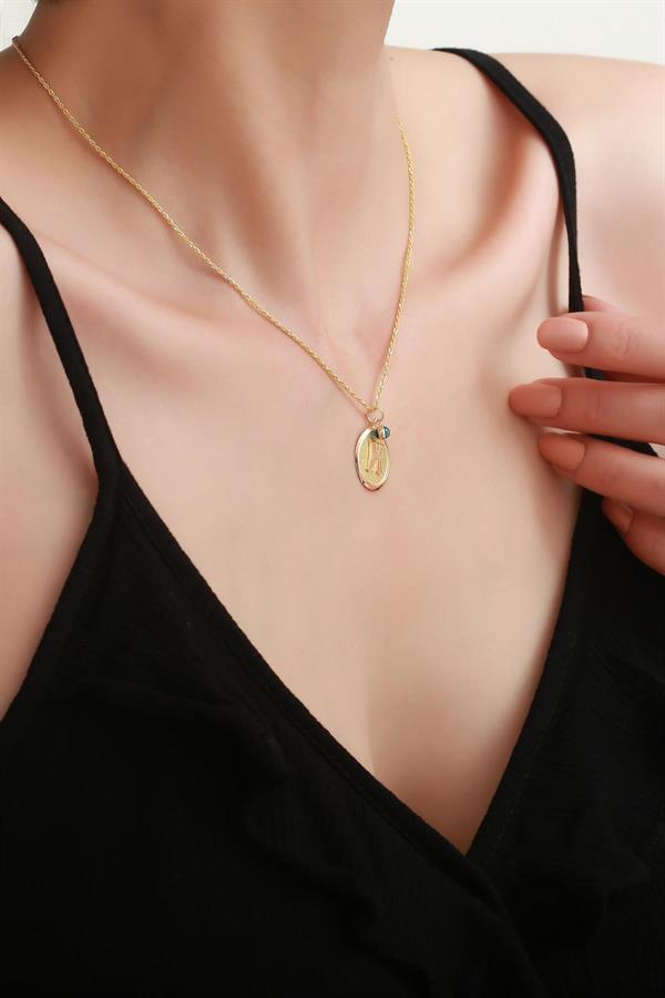 14 Ayar Altın K Harf Oval Kolye