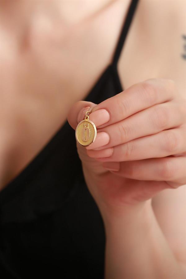 14K Solid Gold O Letter O Oval Pendant