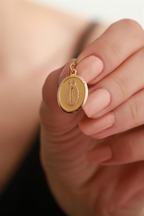 14K Solid Gold O Letter O Oval Pendant