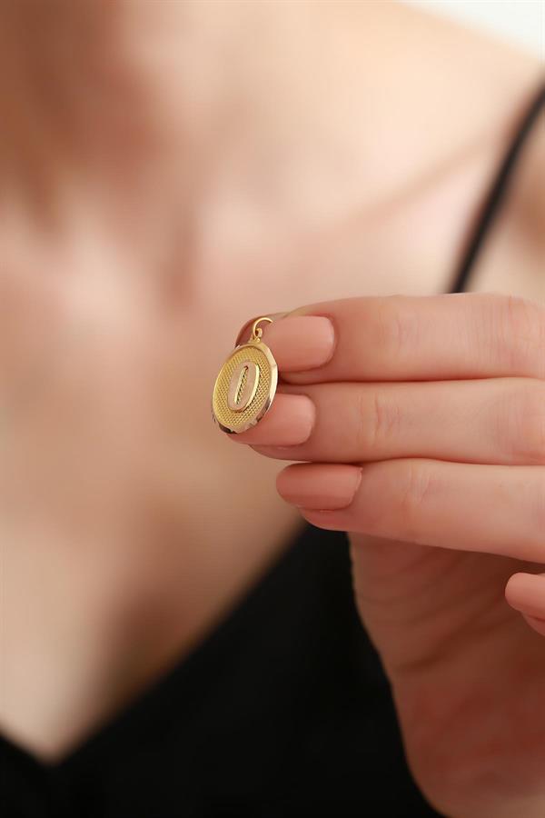 14K Solid Gold O Letter O Oval Pendant