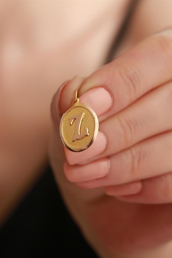 14K Solid Gold Z Letter Oval Pendant