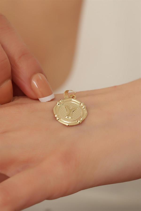 14 Ayar Altın Y Harfli Retro Kolye Ucu