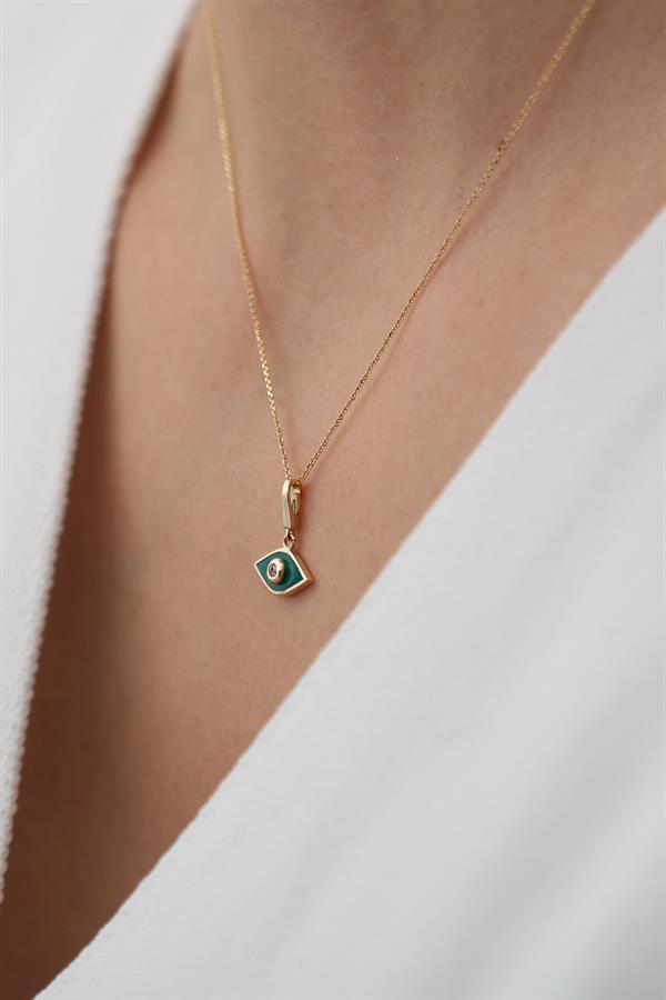 14 Ayar Altın Yeşil Mineli Göz Kolye