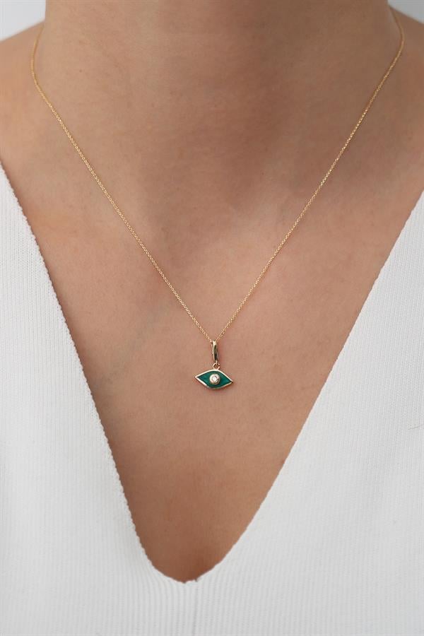 14 Ayar Altın Yeşil Mineli Göz Kolye