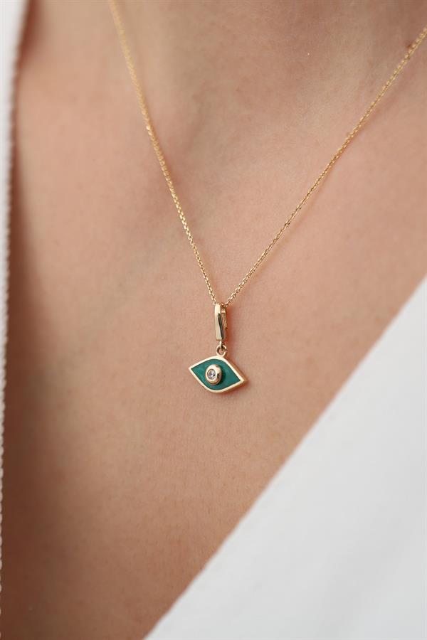 14 Ayar Altın Yeşil Mineli Göz Kolye