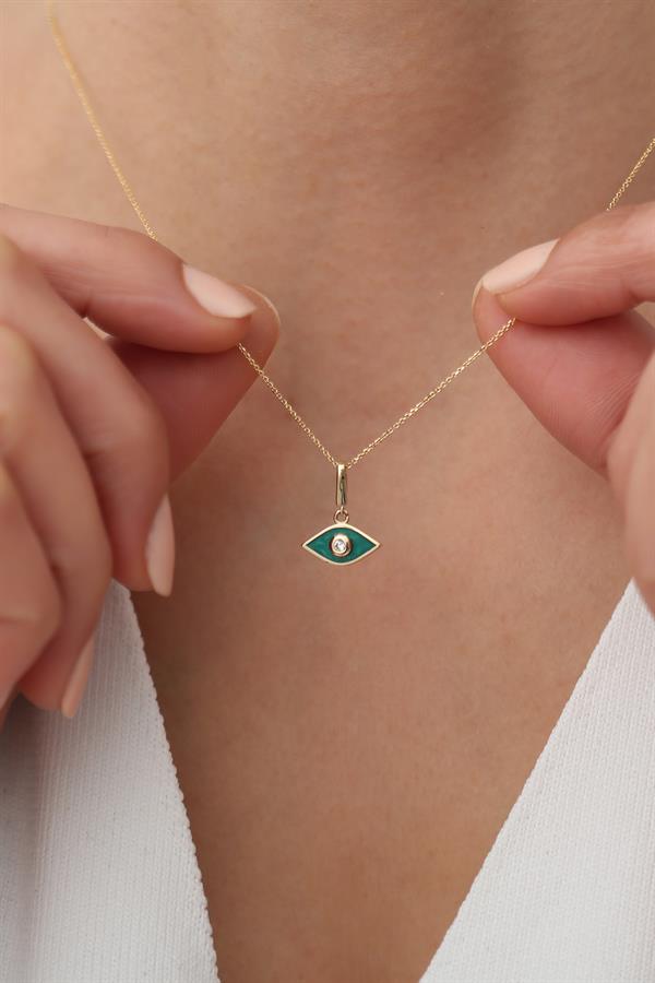 14 Ayar Altın Yeşil Mineli Göz Kolye