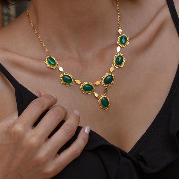 14 Ayar Altın Yeşil Taşlı Gerdanlık