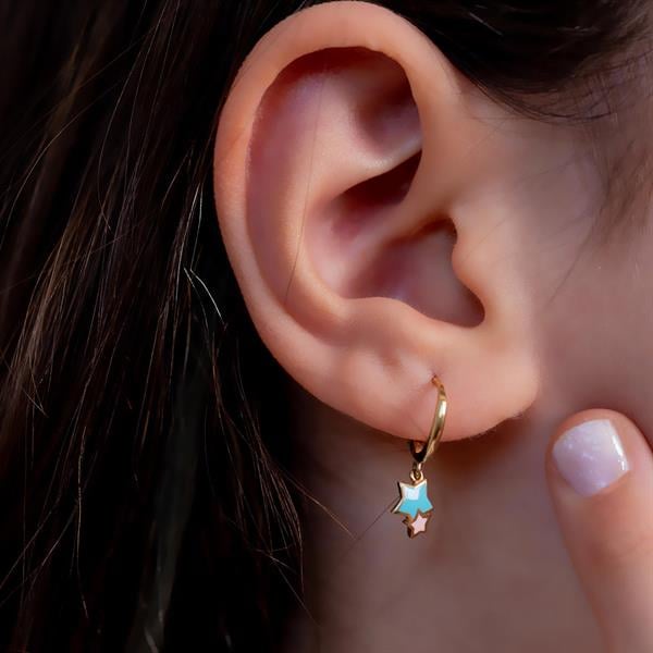 14 Ayar Altın Yıldız Figürlü Halka Çocuk Küpe