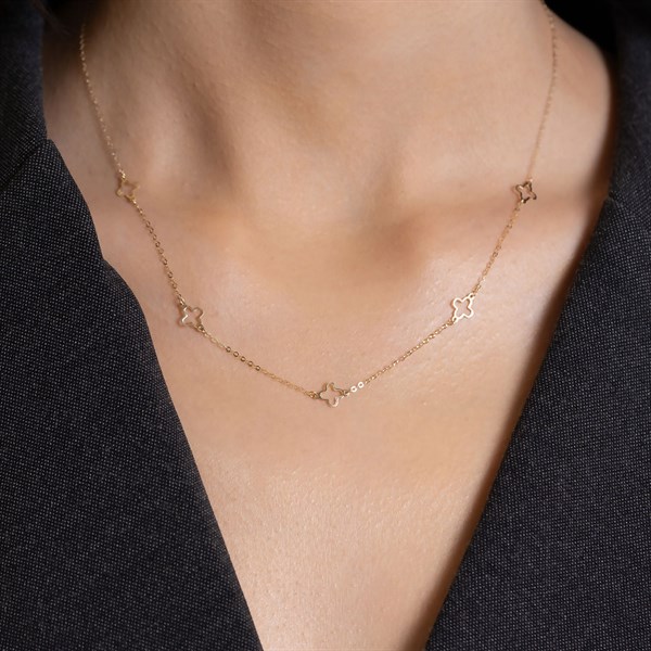 14 Ayar Altın Yonca Zincir Kolye