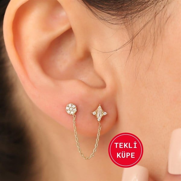 14 Ayar Altın Yuvarlak Estel Zincir Küpe Tekli