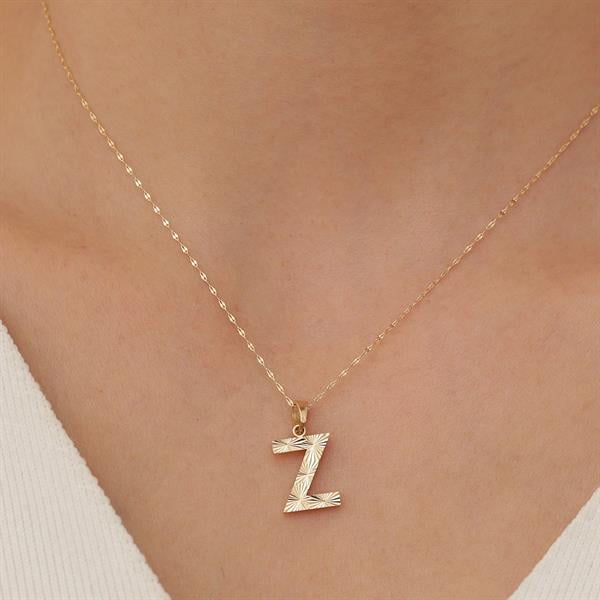 14K Solid Gold Z Letter Small Fusion Necklace