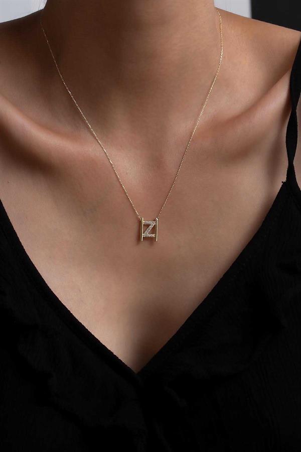 14 Ayar Altın Z Harfi Taşlı Kolye