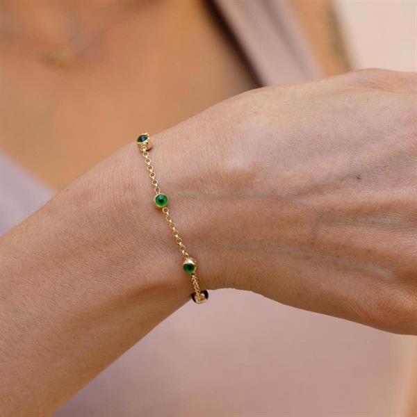 14 Ayar Altın Zarif Doç Gözlü Bileklik Yeşil