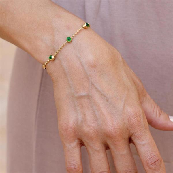 14 Ayar Altın Zarif Doç Gözlü Bileklik Yeşil