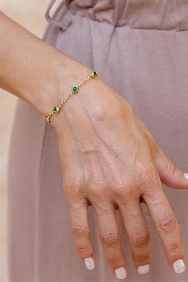 14 Ayar Altın Zarif Doç Gözlü Bileklik Yeşil