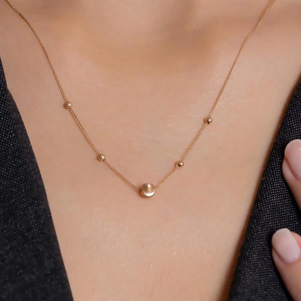 14 Ayar Top Detaylı Altın Kolye + 4 cm Uzatmalı