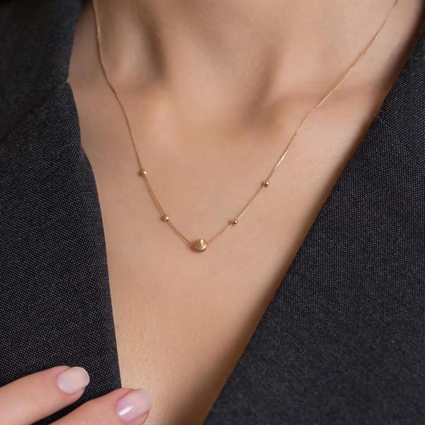 14 Ayar Top Detaylı Altın Kolye + 4 cm Uzatmalı