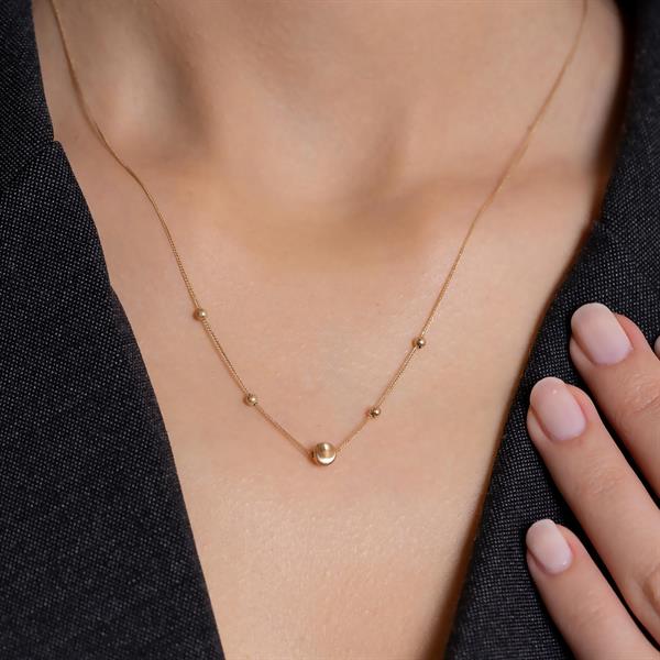 14 Ayar Top Detaylı Altın Kolye + 4 cm Uzatmalı
