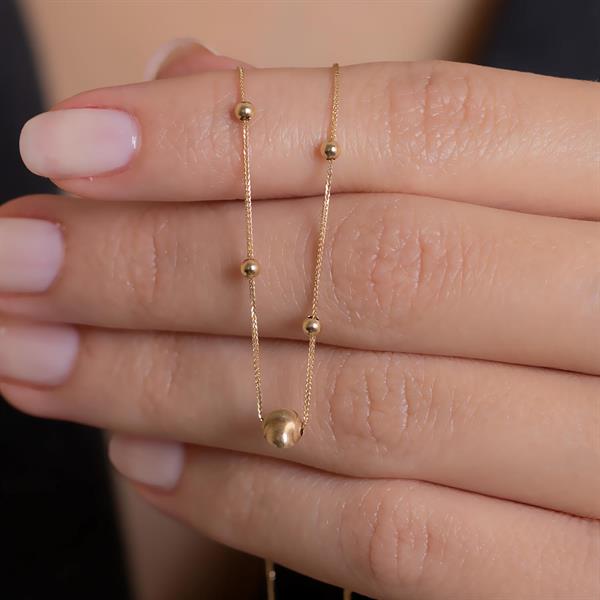 14 Ayar Top Detaylı Altın Kolye + 4 cm Uzatmalı