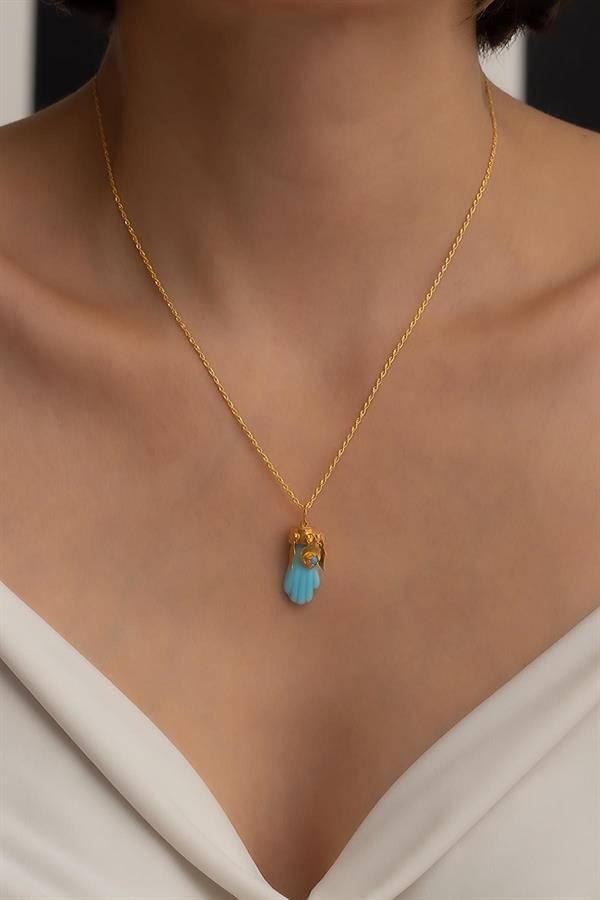 Altın Fatma Ana Eli Halat Burgu Kolye