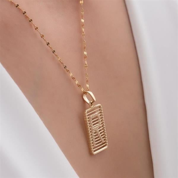 14K Solid Gold R Letter Wire Stone Necklace