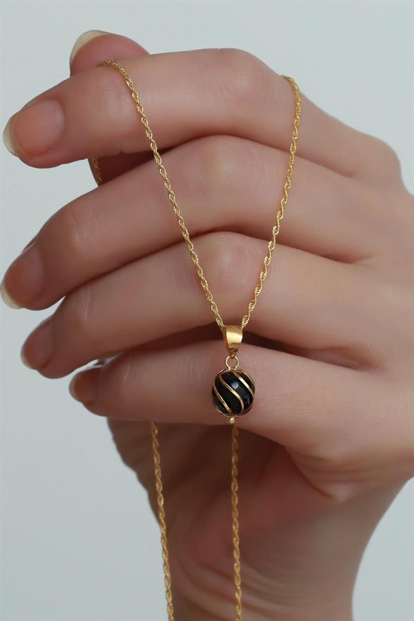 Siyah Akik Taşlı Halat Burgu Kolye