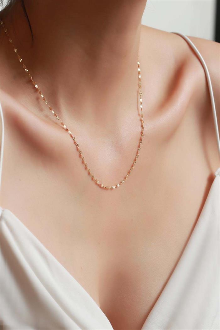  14K Solid Gold Thick Mirror Chain Necklace