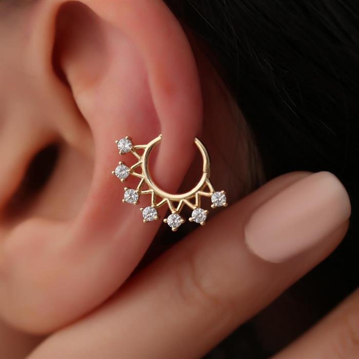 14 Ayar Altın 7 Taşlı Taç Piercing