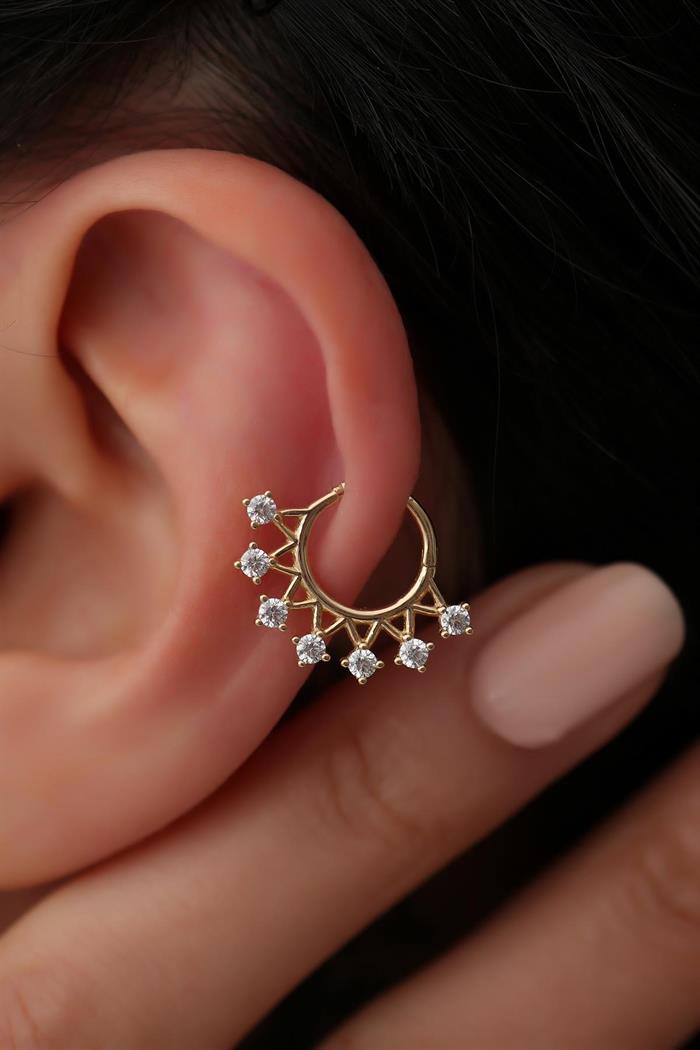 14 Ayar Altın 7 Taşlı Taç Piercing