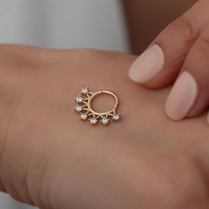 14 Ayar Altın 7 Taşlı Taç Piercing