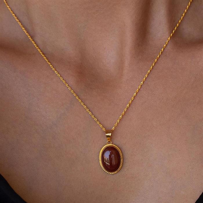 14K Solid Gold Agate Necklace