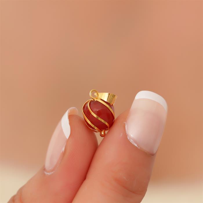 14K Solid Gold Agate Stone Caged Handmade Pendant