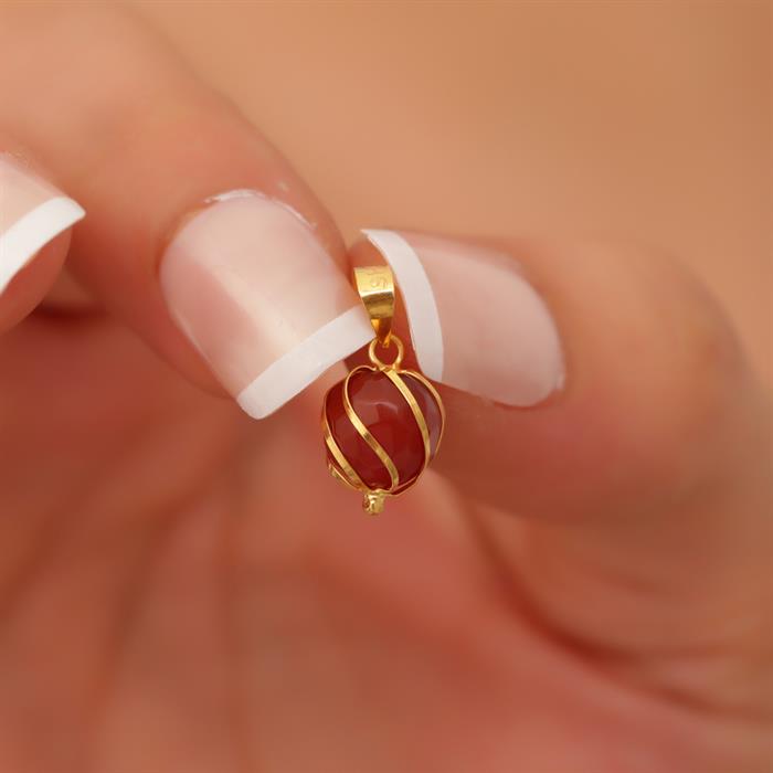 14K Solid Gold Agate Stone Caged Handmade Pendant