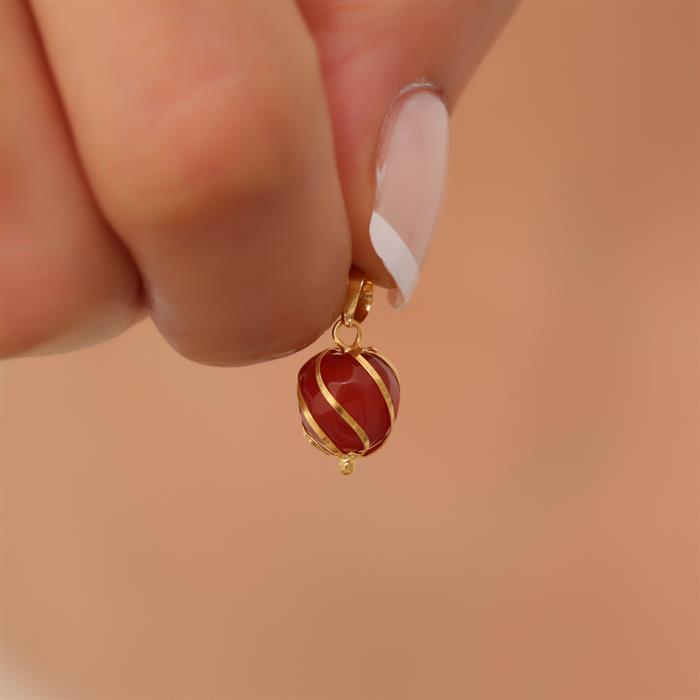 14K Solid Gold Agate Stone Caged Handmade Pendant