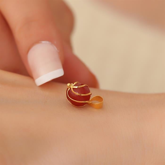 14K Solid Gold Agate Stone Caged Handmade Pendant