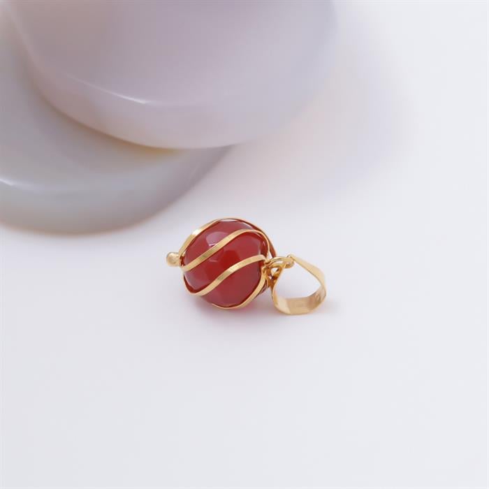14K Solid Gold Agate Stone Caged Handmade Pendant