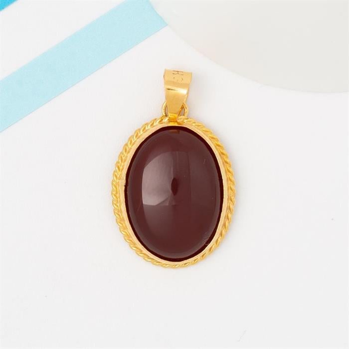 14K Solid Gold Agate Stone Oval Pendant