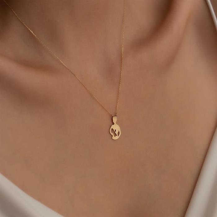 14K Solid Gold Mother's Lap Baby Necklace
