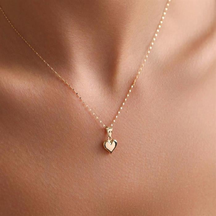 14 Ayar Altın Aynalı Zincir Kalp Kolye 1 mm