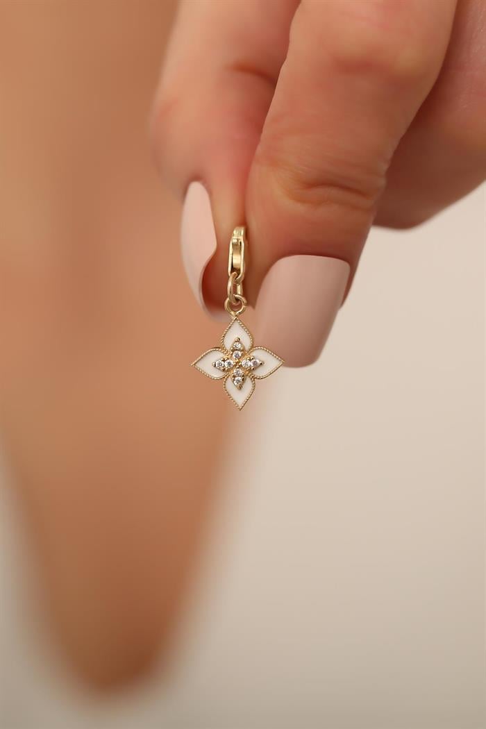 14K Solid Gold White Lotus Flower Pendant