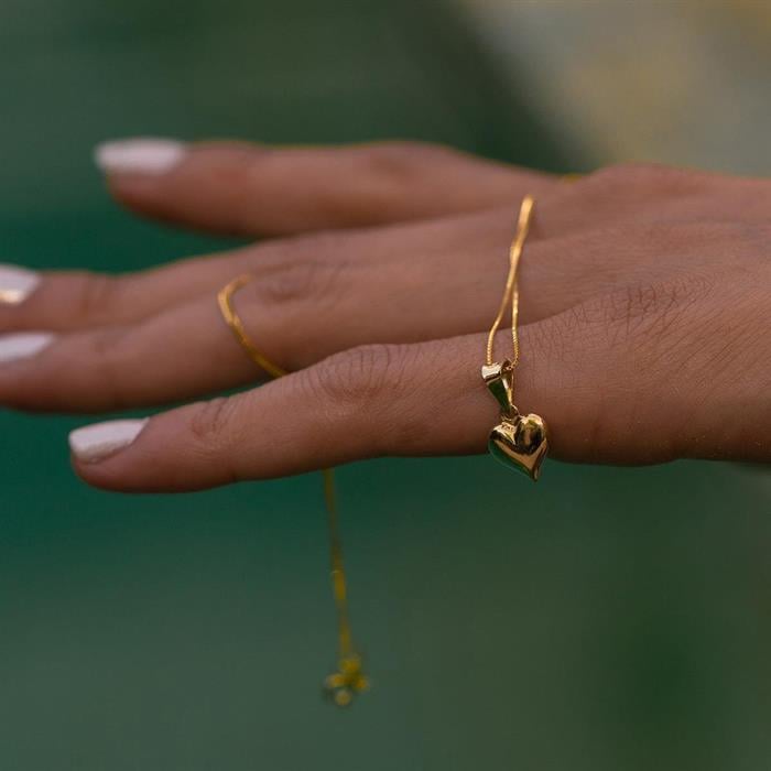 14K Solid Gold Domed Heart Necklace