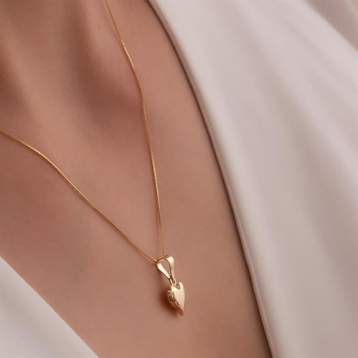 14K Solid Gold Domed Heart Necklace