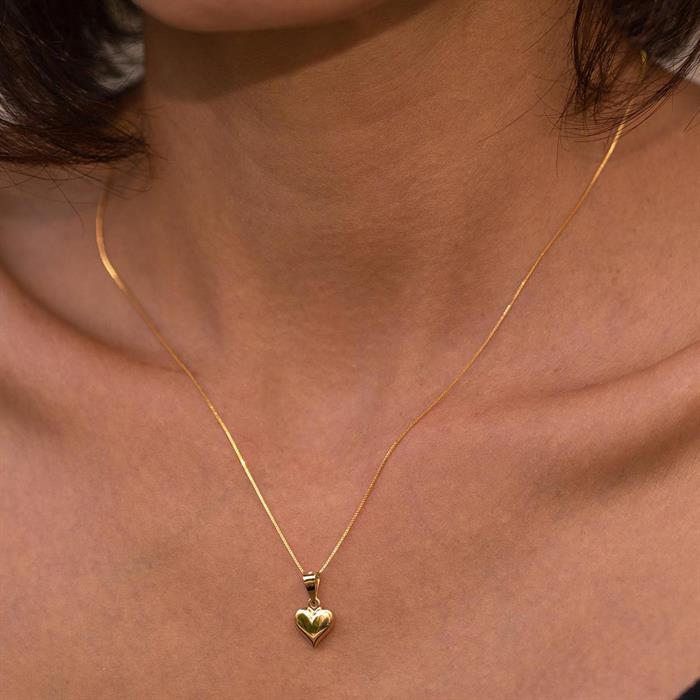 14K Solid Gold Domed Heart Necklace