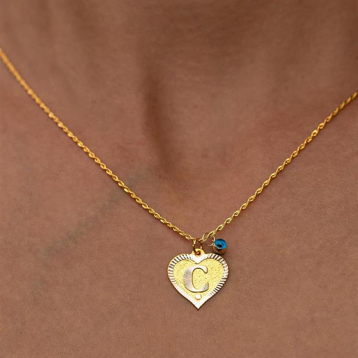 14K Solid Gold Nostalgic Heart Letter O Necklace
