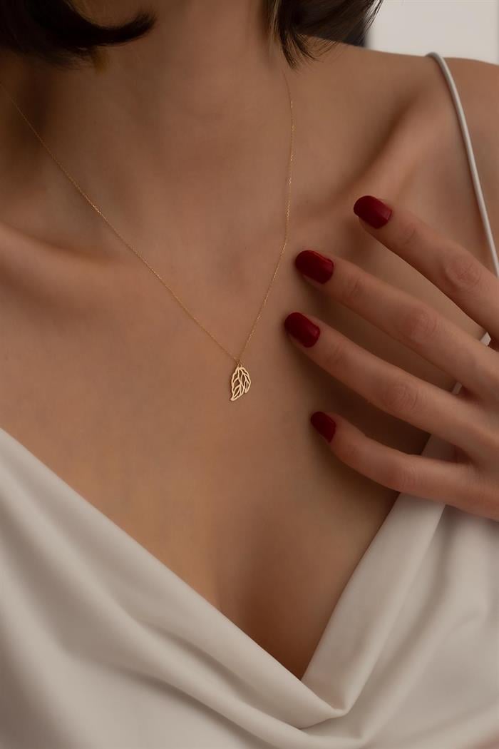 14K Solid Gold Double Leaf Necklace