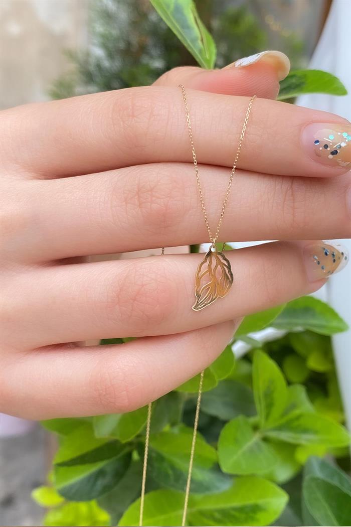 14K Solid Gold Double Leaf Necklace