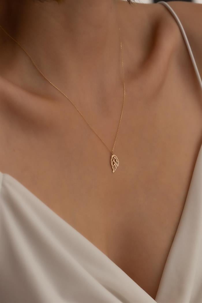 14K Solid Gold Double Leaf Necklace