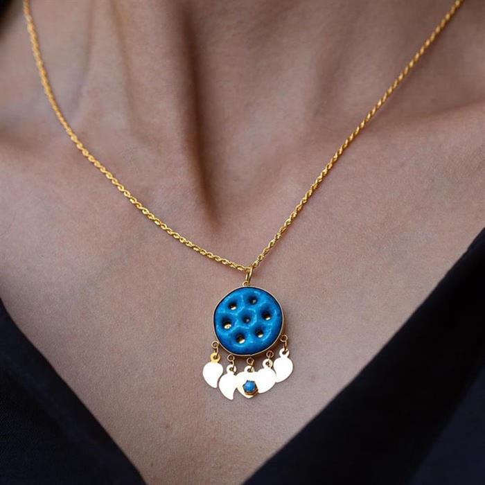14K Solid Gold Assyrian Necklace with Multi-Eyed Sequins